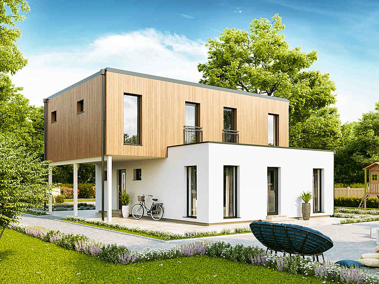 Fertighaus New Design BellaVista von Vario-Haus - Deutschland Schlüsselfertig ab 435850€, Cubushaus Außenansicht 1