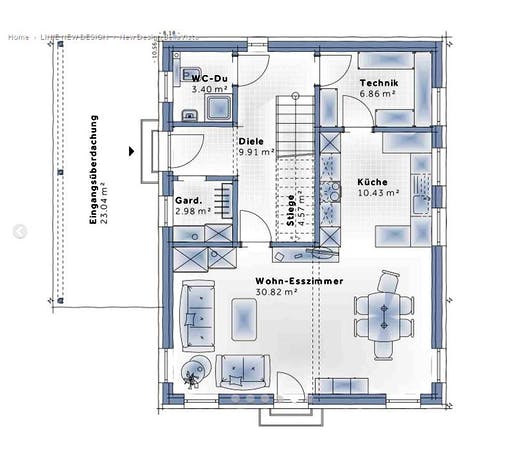 Fertighaus New Design BellaVista von Vario-Haus - Deutschland Schlüsselfertig ab 369140€, Cubushaus Grundriss 1