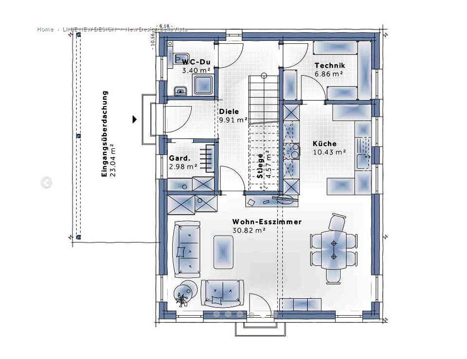 Fertighaus New Design BellaVista von Vario-Haus - Deutschland Schlüsselfertig ab 369140€, Cubushaus Grundriss 1