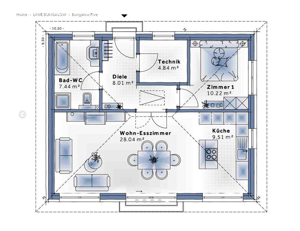 Fertighaus Bungalow Five von Vario-Haus - Österreich Schlüsselfertig ab 214030€, Bungalow Grundriss 1