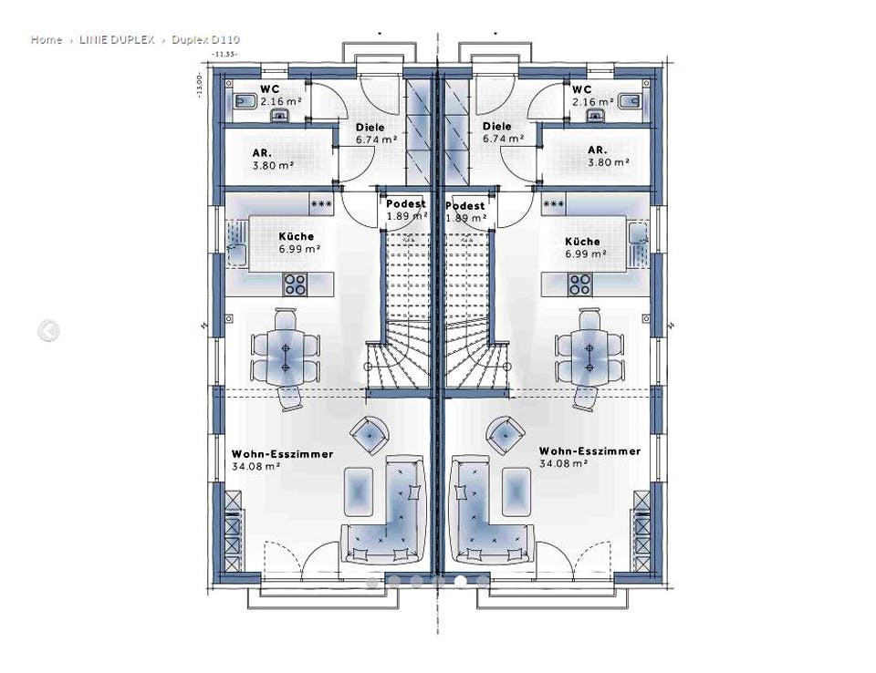 Fertighaus Duplex D110 von Vario-Haus - Österreich Schlüsselfertig ab 265180€, Cubushaus Grundriss 1