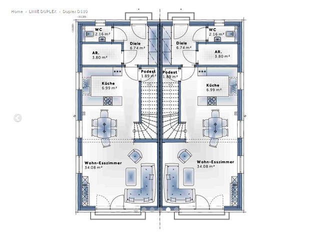 Fertighaus Duplex D110 von Vario-Haus - Österreich Schlüsselfertig ab 265180€, Cubushaus Grundriss 1