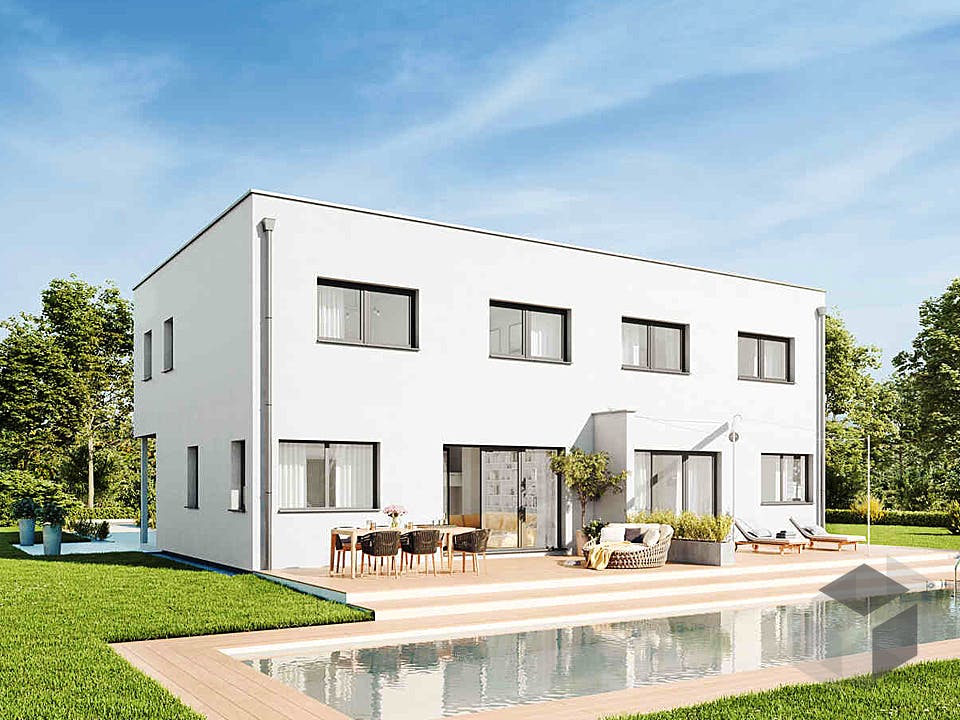 Fertighaus Duplex D113 Small von Vario-Haus - Deutschland Schlüsselfertig ab 241554€, Cubushaus Außenansicht 1