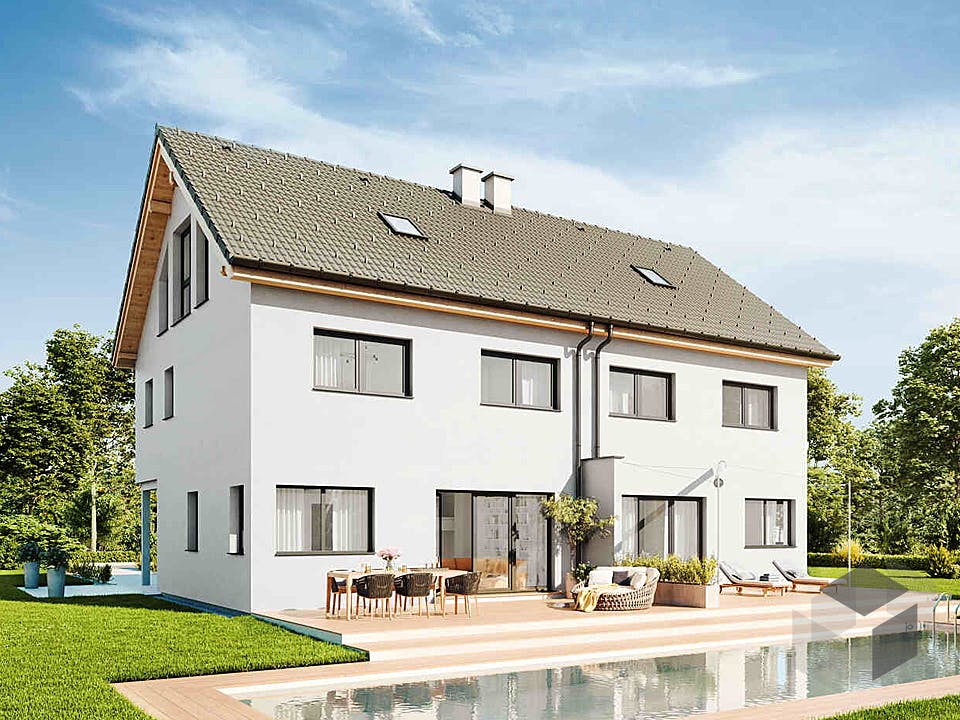 Fertighaus Duplex D113 XL von Vario-Haus - Deutschland Schlüsselfertig ab 351030€, Satteldach-Klassiker Außenansicht 1