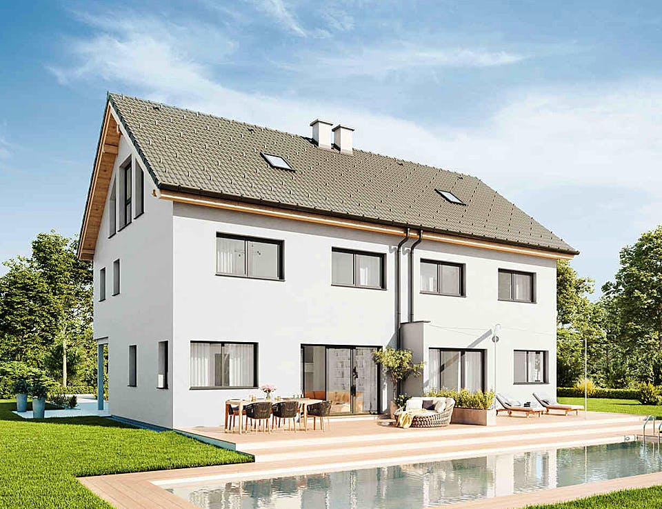 Fertighaus Duplex D113 XL von Vario-Haus - Österreich Schlüsselfertig ab 335140€, Satteldach-Klassiker Außenansicht 2