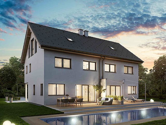 Fertighaus Duplex D113 XL von Vario-Haus - Österreich Schlüsselfertig ab 335140€, Satteldach-Klassiker Außenansicht 3