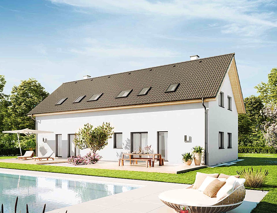 Fertighaus Duplex D115 von Vario-Haus - Österreich Schlüsselfertig ab 288730€, Satteldach-Klassiker Außenansicht 1