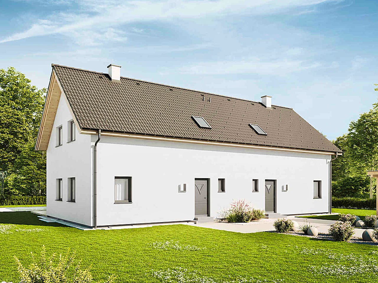 Fertighaus Duplex D115 von Vario-Haus - Deutschland Schlüsselfertig ab 362630€, Satteldach-Klassiker Außenansicht 1