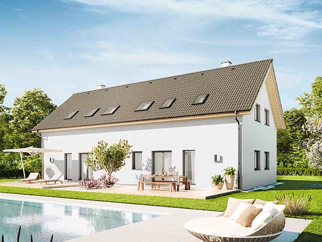 Fertighaus Duplex D115 von Vario-Haus - Deutschland Schlüsselfertig ab 362630€, Satteldach-Klassiker Außenansicht 2