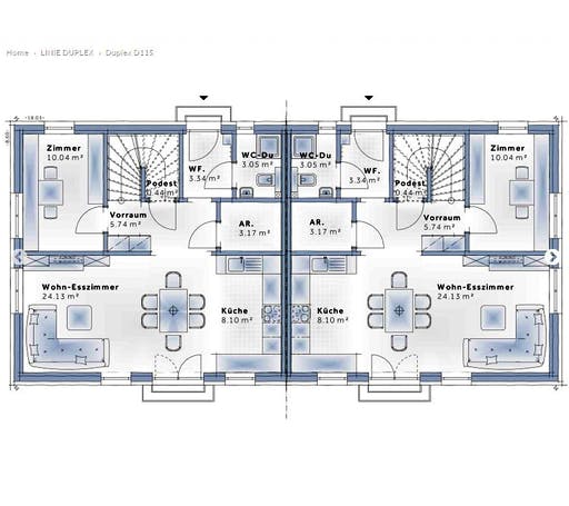 Fertighaus Duplex D115 von Vario-Haus - Deutschland Schlüsselfertig ab 307150€, Satteldach-Klassiker Grundriss 1