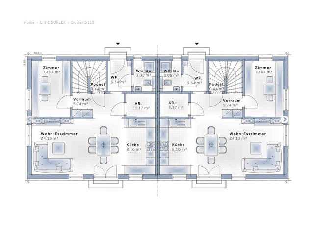 Fertighaus Duplex D115 von Vario-Haus - Deutschland Schlüsselfertig ab 362630€, Satteldach-Klassiker Grundriss 1