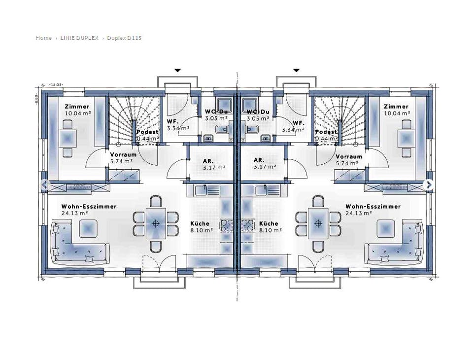 Fertighaus Duplex D115 von Vario-Haus - Deutschland Schlüsselfertig ab 307150€, Satteldach-Klassiker Grundriss 1