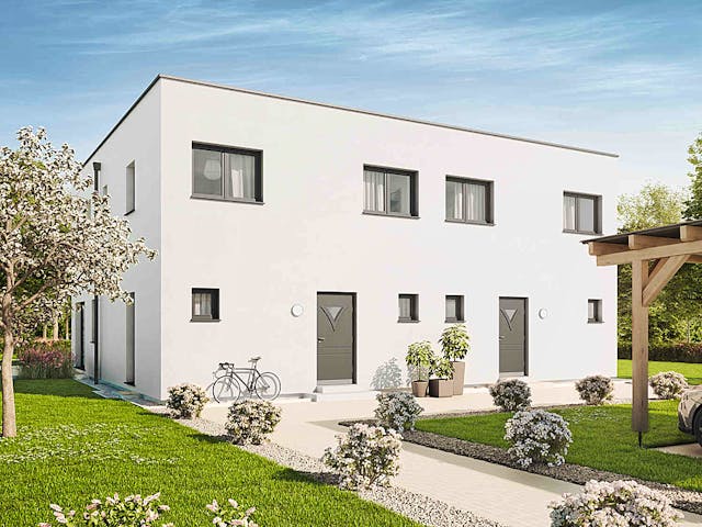 Fertighaus Duplex D124 von Vario-Haus - Österreich Schlüsselfertig ab 341050€, Cubushaus Außenansicht 1