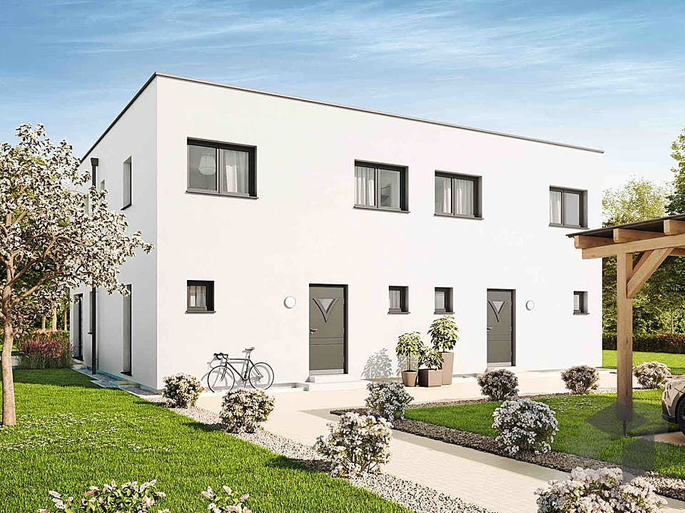 Fertighaus Duplex D124 von VARIO-HAUS Schlüsselfertig ab 298600€, Cubushaus Außenansicht 1