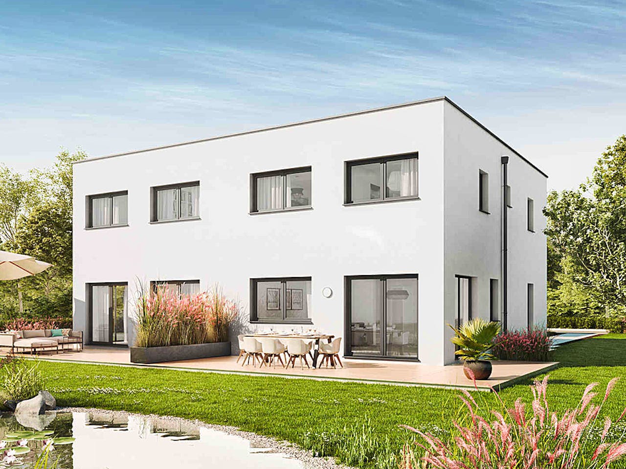 Fertighaus Duplex D124 von Vario-Haus - Deutschland Schlüsselfertig ab 371110€, Cubushaus Außenansicht 1