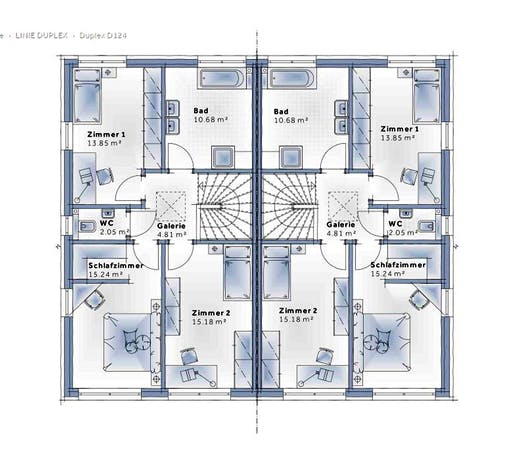 Fertighaus Duplex D124 von Vario-Haus - Deutschland Schlüsselfertig ab 316810€, Cubushaus Grundriss 2