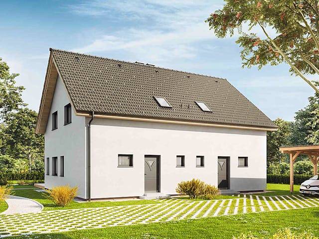 Fertighaus Duplex D97 von Vario-Haus - Österreich Schlüsselfertig ab 288470€, Satteldach-Klassiker Außenansicht 1