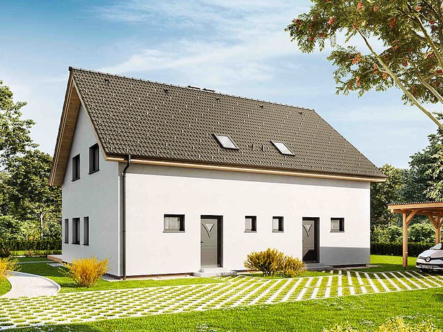 Fertighaus Duplex D97 von Vario-Haus - Österreich Schlüsselfertig ab 256970€, Satteldach-Klassiker Außenansicht 1