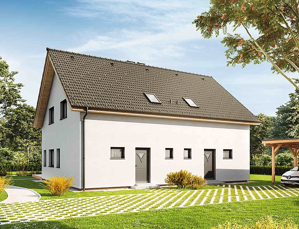 Fertighaus Duplex D97 von Vario-Haus - Deutschland Schlüsselfertig ab 274220€, Satteldach-Klassiker Außenansicht 2