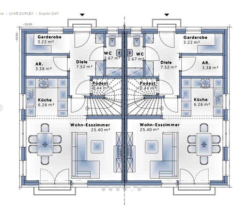 Fertighaus Duplex D97 von Vario-Haus - Deutschland Schlüsselfertig ab 274220€, Satteldach-Klassiker Grundriss 1