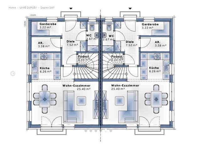 Fertighaus Duplex D97 von Vario-Haus - Österreich Schlüsselfertig ab 256970€, Satteldach-Klassiker Grundriss 1