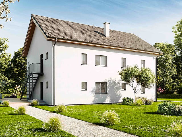 Fertighaus Duplex TRIO von Vario-Haus - Deutschland Schlüsselfertig ab 166270€, Satteldach-Klassiker Außenansicht 2
