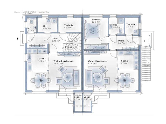 Fertighaus Duplex TRIO von Vario-Haus - Österreich Schlüsselfertig ab 172410€, Satteldach-Klassiker Grundriss 1