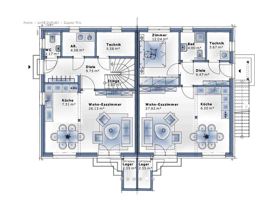 Fertighaus Duplex TRIO von Vario-Haus - Österreich Schlüsselfertig ab 154060€, Satteldach-Klassiker Grundriss 1