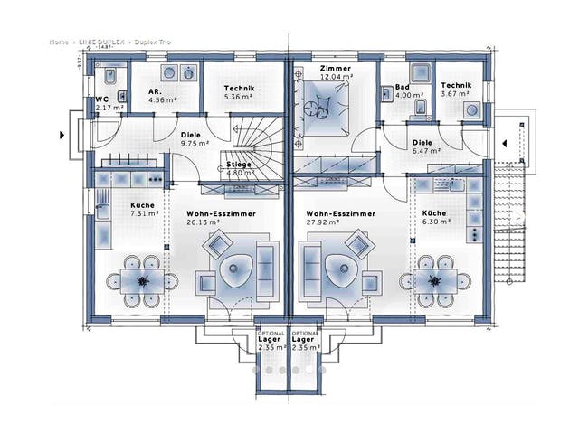 Fertighaus Duplex TRIO von Vario-Haus - Deutschland Schlüsselfertig ab 166270€, Satteldach-Klassiker Grundriss 1