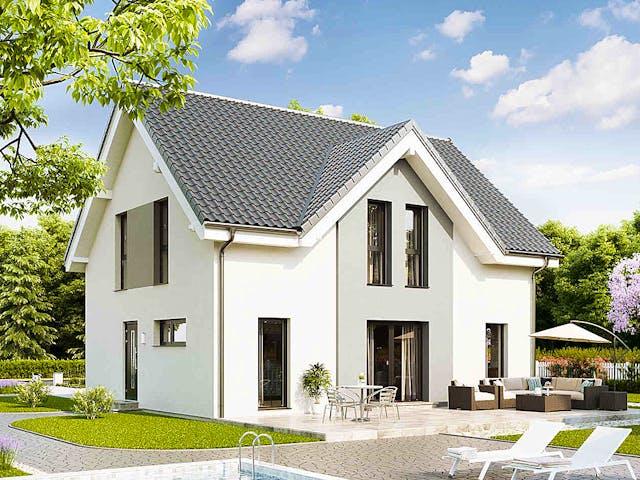 Fertighaus Family Open von Vario-Haus - Deutschland Schlüsselfertig ab 391970€, Satteldach-Klassiker Außenansicht 2