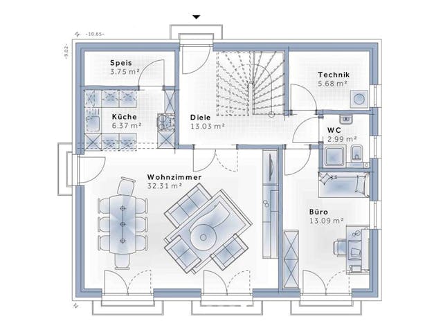 Fertighaus New Design Novum von Vario-Haus - Deutschland Schlüsselfertig ab 451170€, Satteldach-Klassiker Grundriss 1