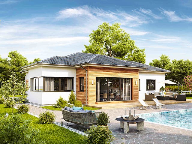 Fertighaus Bungalow S141 LARGE von Vario-Haus - Österreich Schlüsselfertig ab 403620€, Bungalow Außenansicht 1 Fertighaus Bungalow S141 LARGE von Vario-Haus - Österreich Schlüsselfertig ab 403620€, Bungalow Außenansicht 1