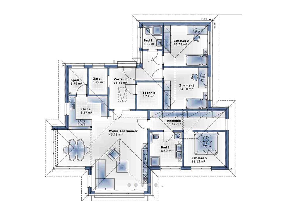 Fertighaus Bungalow S141 LARGE von Vario-Haus - Deutschland Schlüsselfertig ab 374000€, Bungalow Grundriss 1