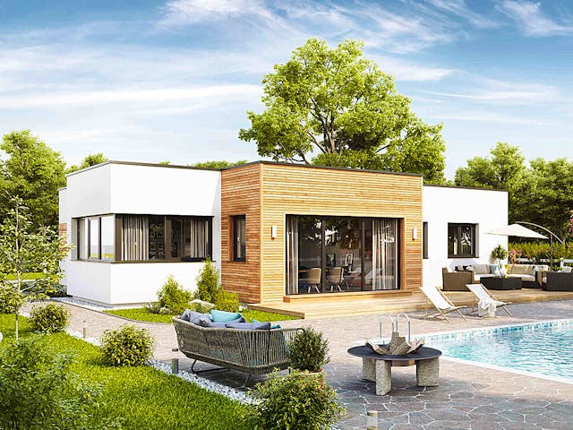 Fertighaus Bungalow S141 SMALL von Vario-Haus - Österreich Schlüsselfertig ab 359730€, Bungalow Außenansicht 1 Fertighaus Bungalow S141 SMALL von Vario-Haus - Österreich Schlüsselfertig ab 359730€, Bungalow Außenansicht 1