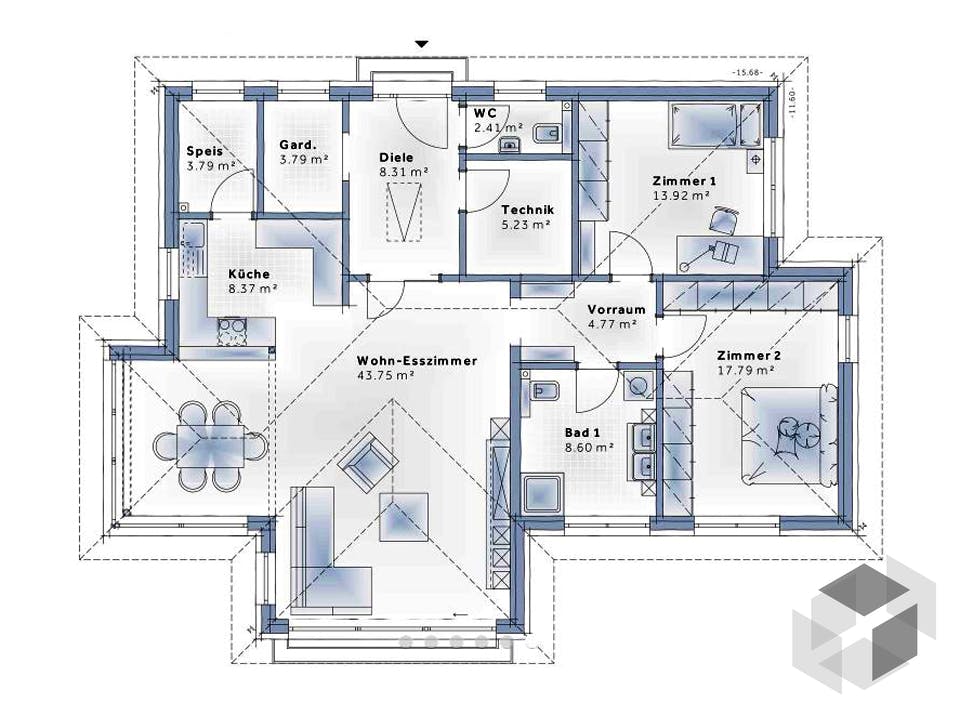 Bungalow S141 SMALL von VARIO-HAUS Grundriss