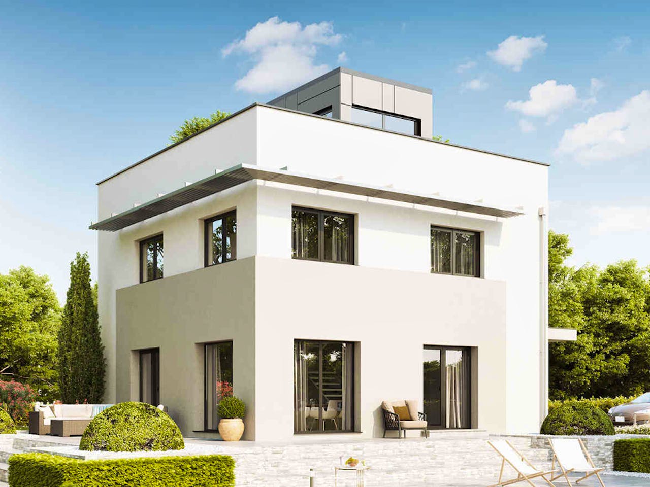 Fertighaus New Design SkyView von Vario-Haus - Deutschland Schlüsselfertig ab 491410€, Cubushaus Außenansicht 1