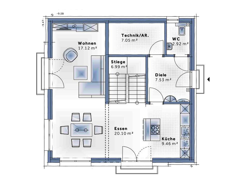 Fertighaus New Design Sky View von Vario-Haus - Österreich Schlüsselfertig ab 392740€, Cubushaus Grundriss 1