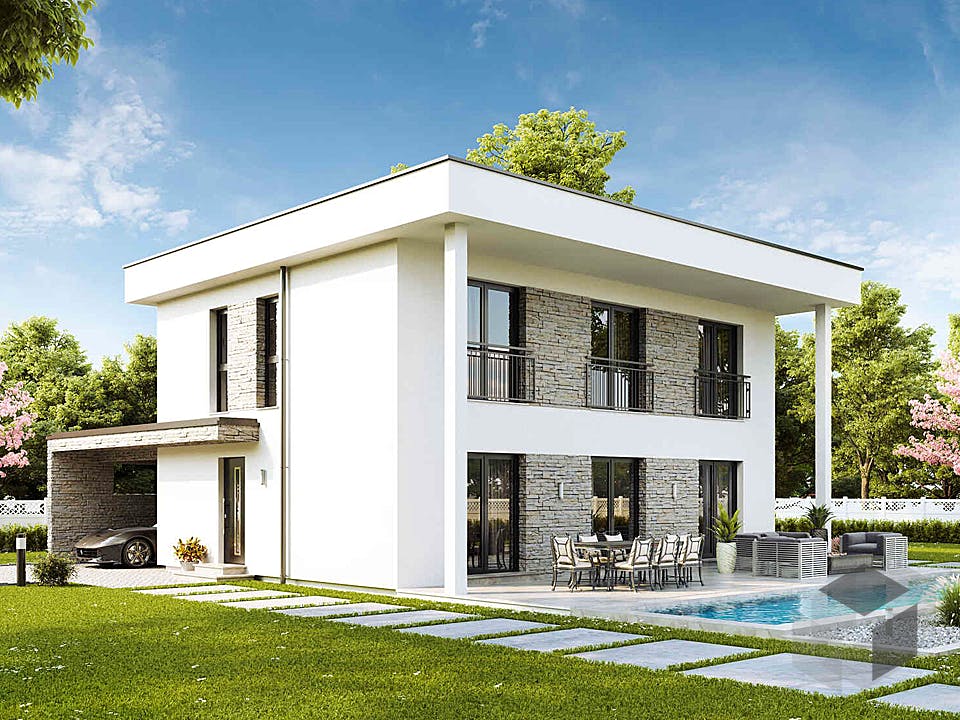 Fertighaus New Design Sunrise von Vario-Haus - Deutschland Schlüsselfertig ab 325944€, Cubushaus Außenansicht 1