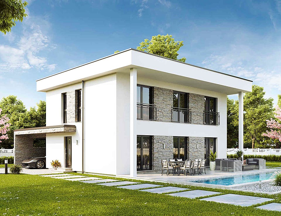 Fertighaus New Design Sunrise von Vario-Haus - Österreich Schlüsselfertig ab 377870€, Cubushaus Außenansicht 2