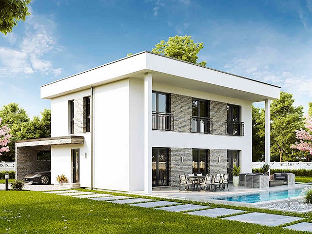 Fertighaus New Design Sunrise von Vario-Haus - Österreich Schlüsselfertig ab 377870€, Cubushaus Außenansicht 2