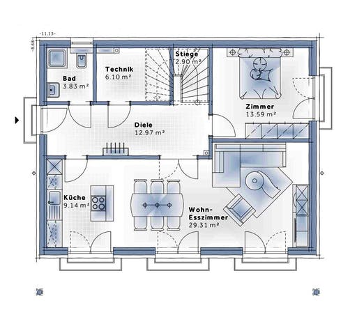 Fertighaus New Design Sunrise von Vario-Haus - Deutschland Schlüsselfertig ab 401590€, Cubushaus Grundriss 1