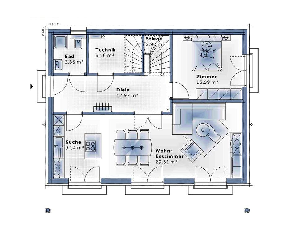 Fertighaus New Design Sunrise von Vario-Haus - Deutschland Schlüsselfertig ab 401590€, Cubushaus Grundriss 1