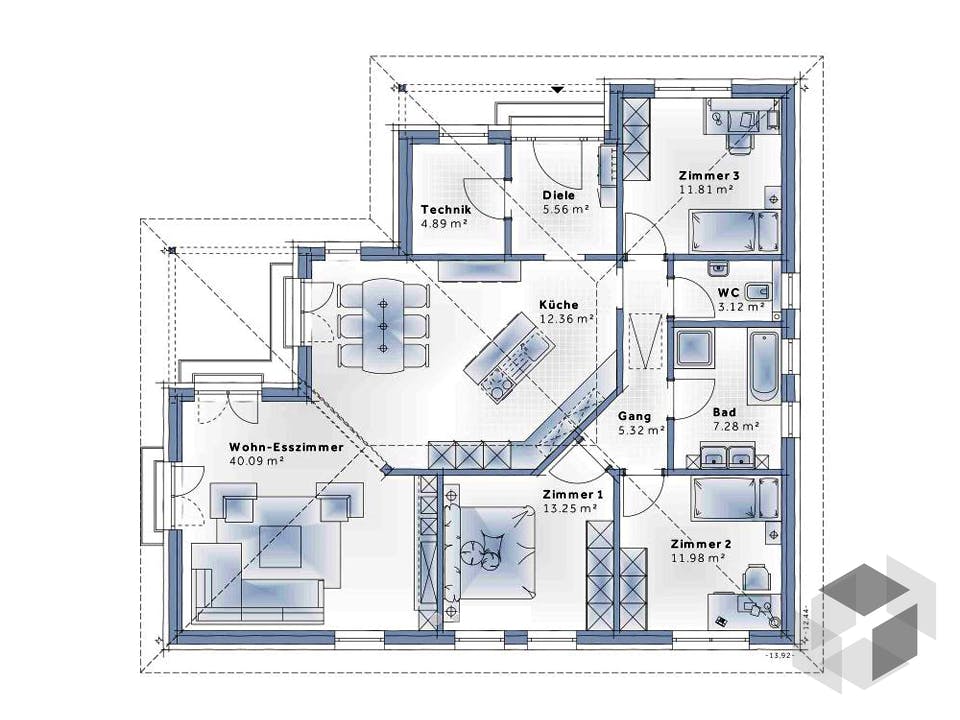 Bungalow W136 von VARIO-HAUS Grundriss