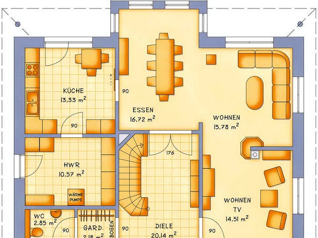 Massivhaus VarioToscana 185 von HSE Massivhaus Schlüsselfertig ab 266300€, Stadtvilla Grundriss 1
