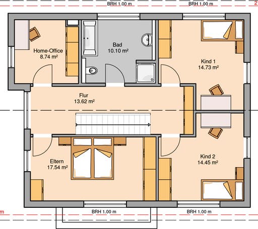Massivhaus Architektenhaus Vero von Kern-Haus Schlüsselfertig ab 387900€, Satteldach-Klassiker Grundriss 2