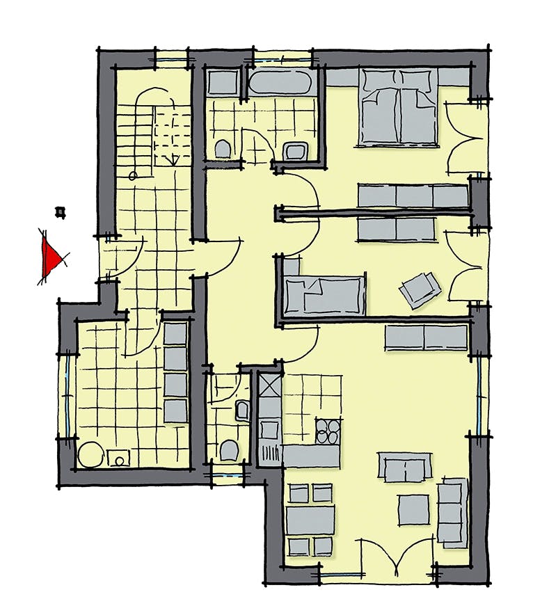 Fertighaus Verona von GUSSEK HAUS Schlüsselfertig ab 491000€, Satteldach-Klassiker Grundriss 1