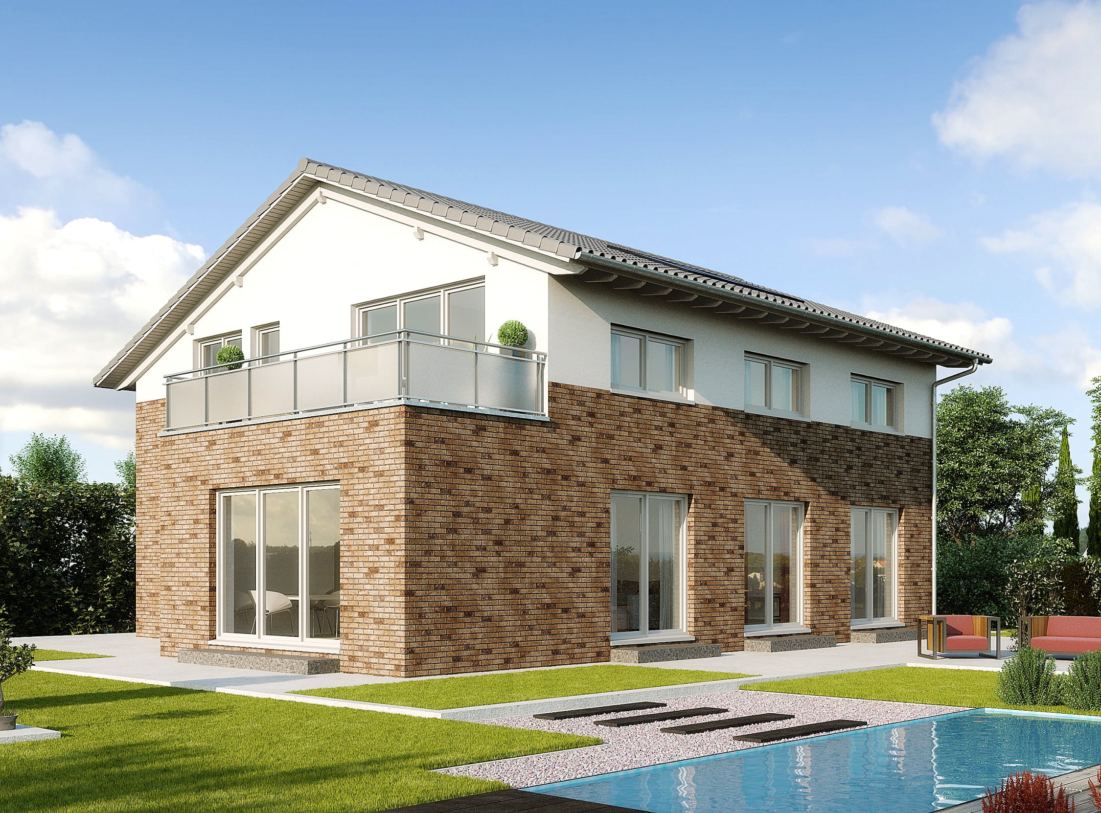 Fertighaus Verona von GUSSEK HAUS Schlüsselfertig ab 491000€, Satteldach-Klassiker Außenansicht 1