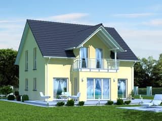 Fertighaus Das Vielseitige 153 (inaktive) von ekodom Schlüsselfertig ab 185636€, Satteldach-Klassiker Außenansicht 1