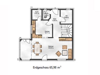 Fertighaus Das Vielseitige 123 (inaktive) von ekodom Schlüsselfertig ab 172007€, Satteldach-Klassiker Grundriss 1