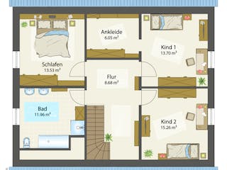 Fertighaus Villa 160 von öko-domo, Satteldach-Klassiker Grundriss 1